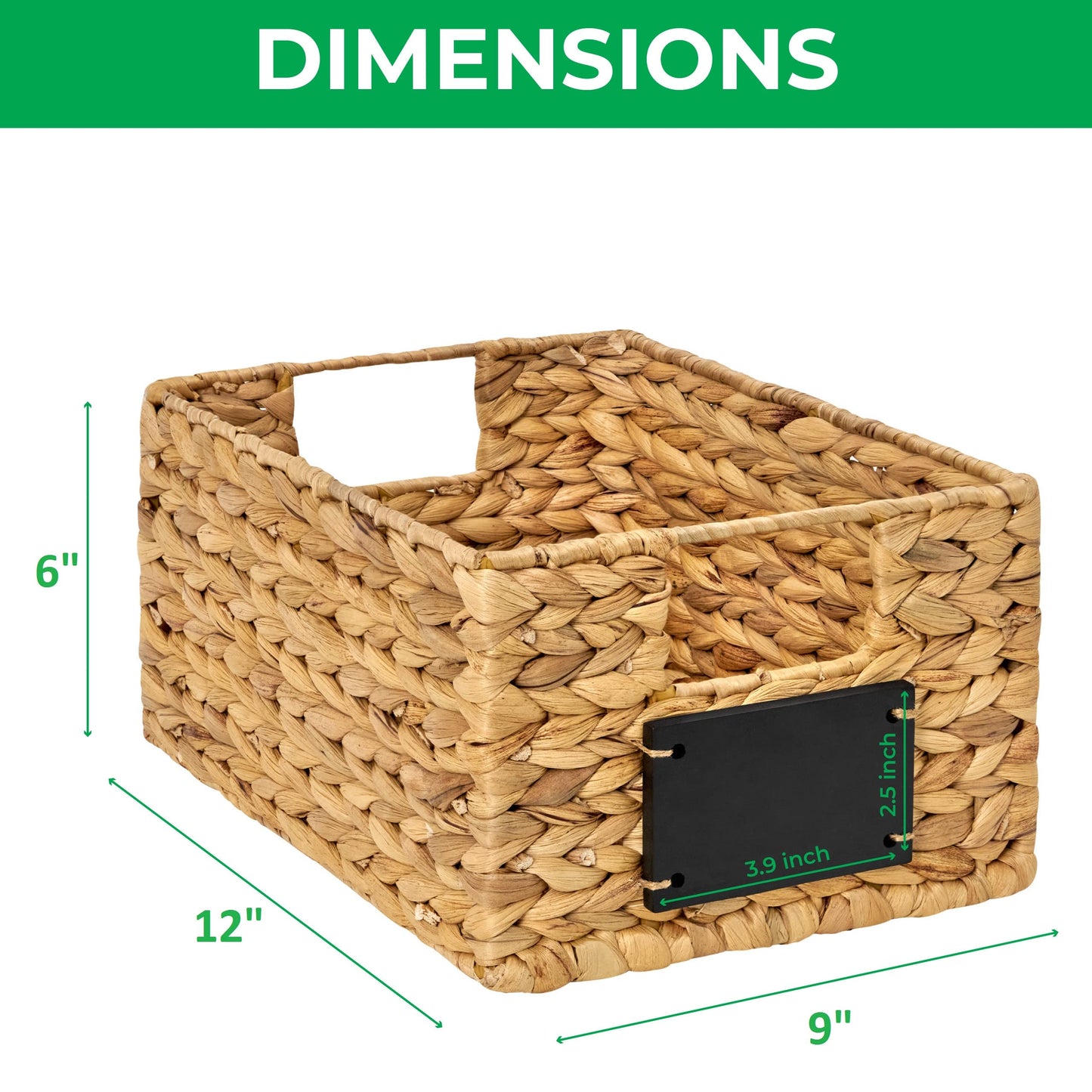 BARIEN 6 Pcs 12" x 9" x 6" Natural Water Hyacinth Woven Storage Baskets, Rectangular Wicker Basket with Built-in Handles, Woven Cube Storage Bin…