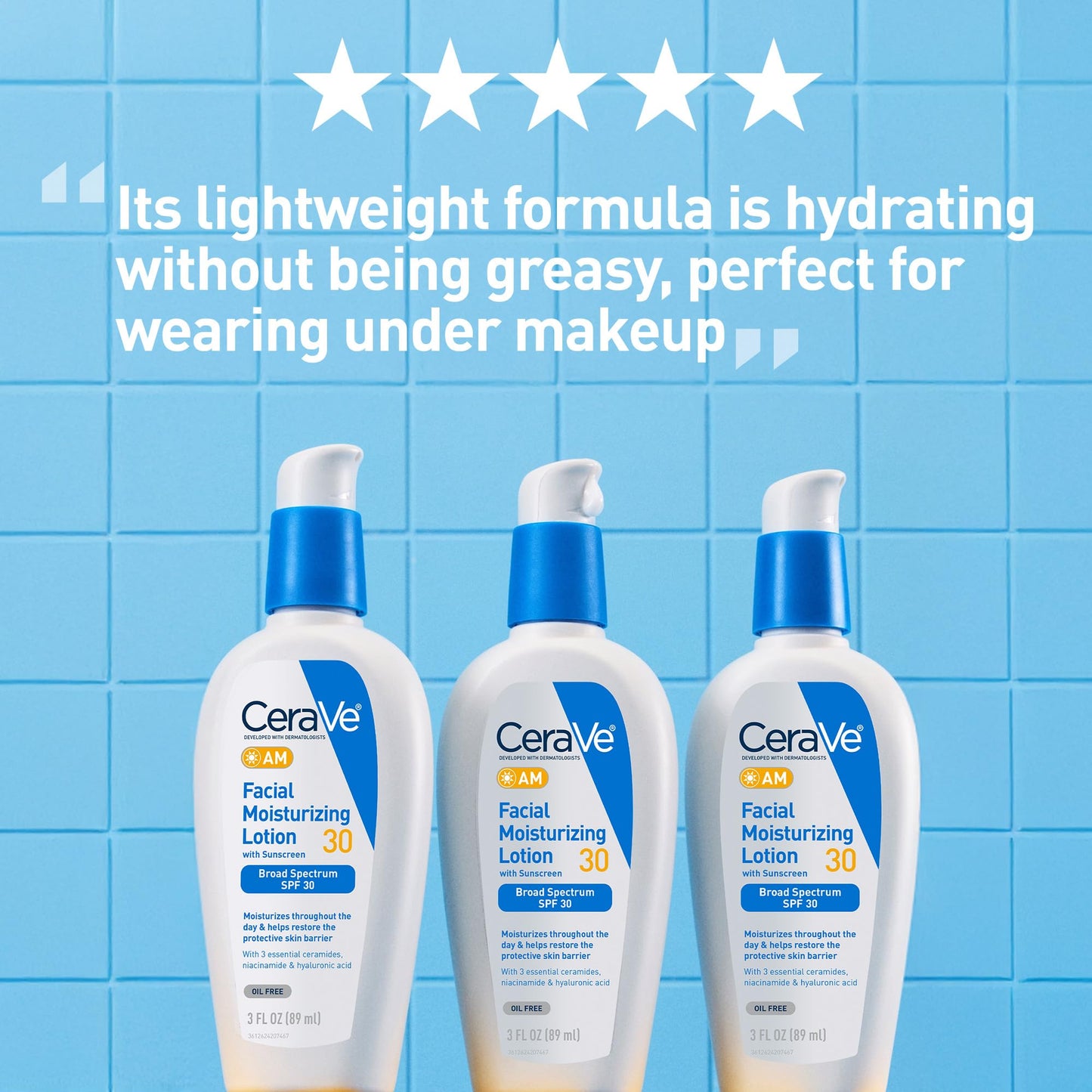 CeraVe AM Facial Moisturizing Lotion with SPF 30, Oil-Free Face Moisturizer with SPF, Formulated with Hyaluronic Acid, Niacinamide & Ceramides