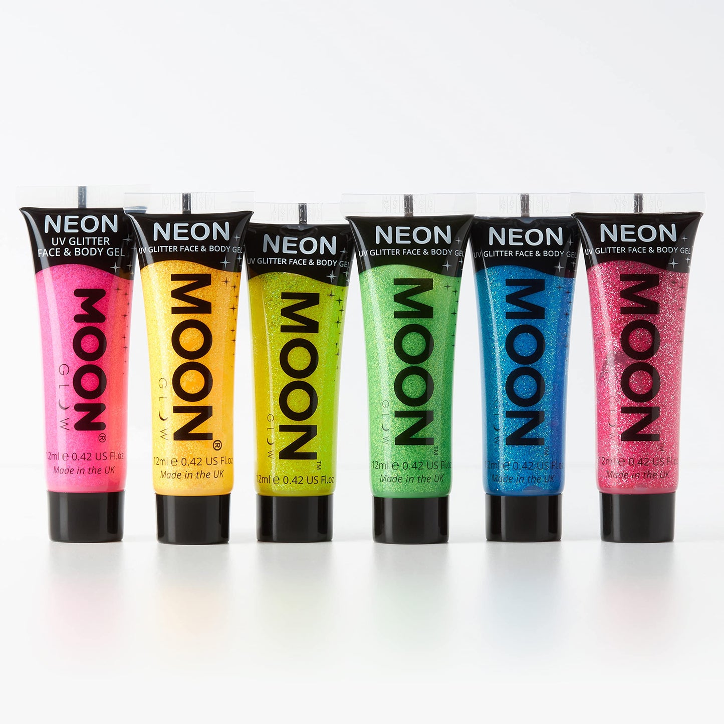 Moon Glow - Blacklight UV Glitter Face & Body Gel - 0.42oz Set of 6 - Blacklight Face Paint - glows brightly under Blacklight