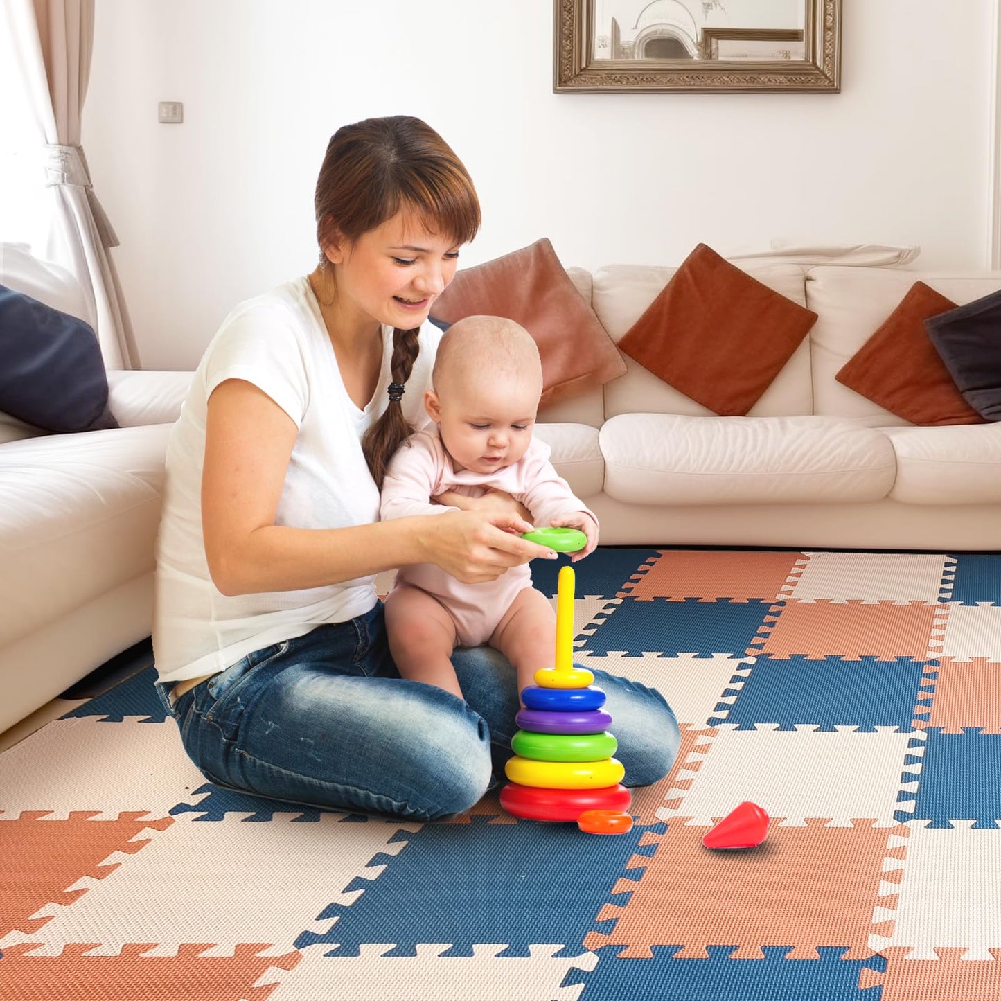 TCBunny Kids EVA Foam Play Mat – 36 Interlocking Puzzle Tiles with Edges, Soft Baby Floor Mat for Gym, Nursery & Playroom, 32 Sq Ft