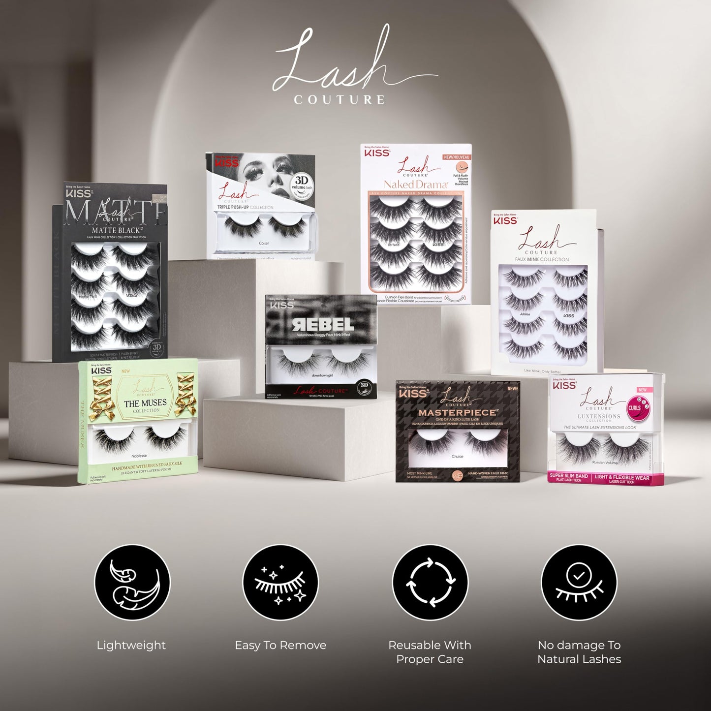 KISS Lash Couture LuXtensions Collection False Eyelashes, Flat Lash Technology, Super Slim Lash Band, Real Lash Extension Fibers, Reusable, Style