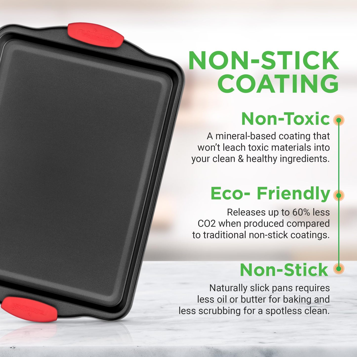NutriChef 3-Pc Nonstick Baking Pan Set – Commercial-Grade Steel Bakeware with Red Silicone Handles, Easy-Clean, Oven Safe, NCSBS3S          Ask ChatGPT