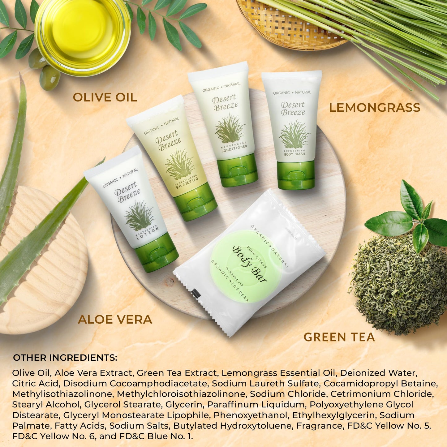 Travel Size Hotel Toiletry Set 300 Count 1 oz Bottles Guest Amenities for Vacation Rentals and Short Term Rentals Paraben Free Green Tea Lemongrass