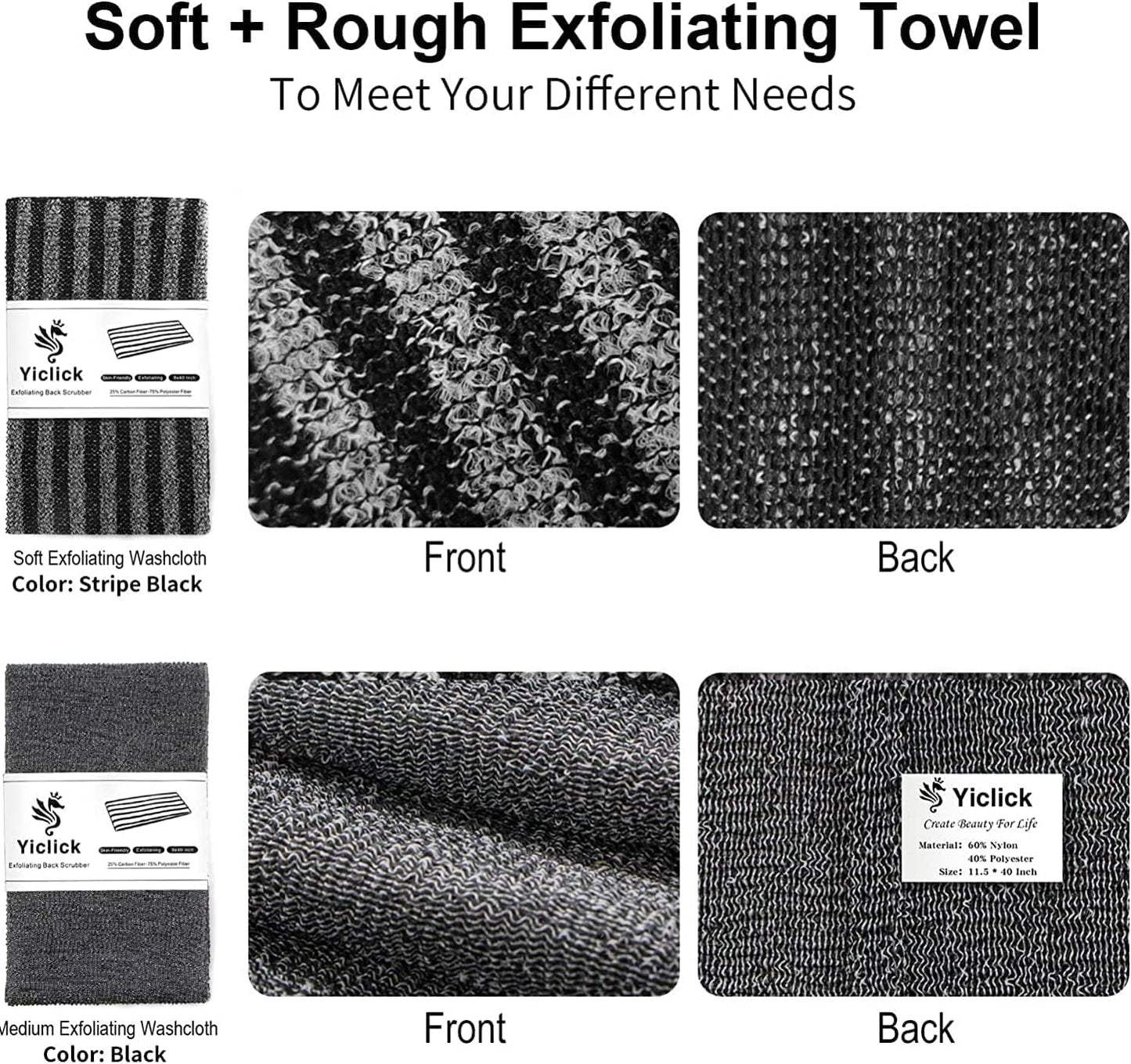 Yiclick Exfoliating Body Scrubber, Back Scrubber for Shower Bath, Japanese Scrub Wash Cloth, Exfoliating Washcloth Towel for Men Women, Body Beauty and Personal Care Yiclick