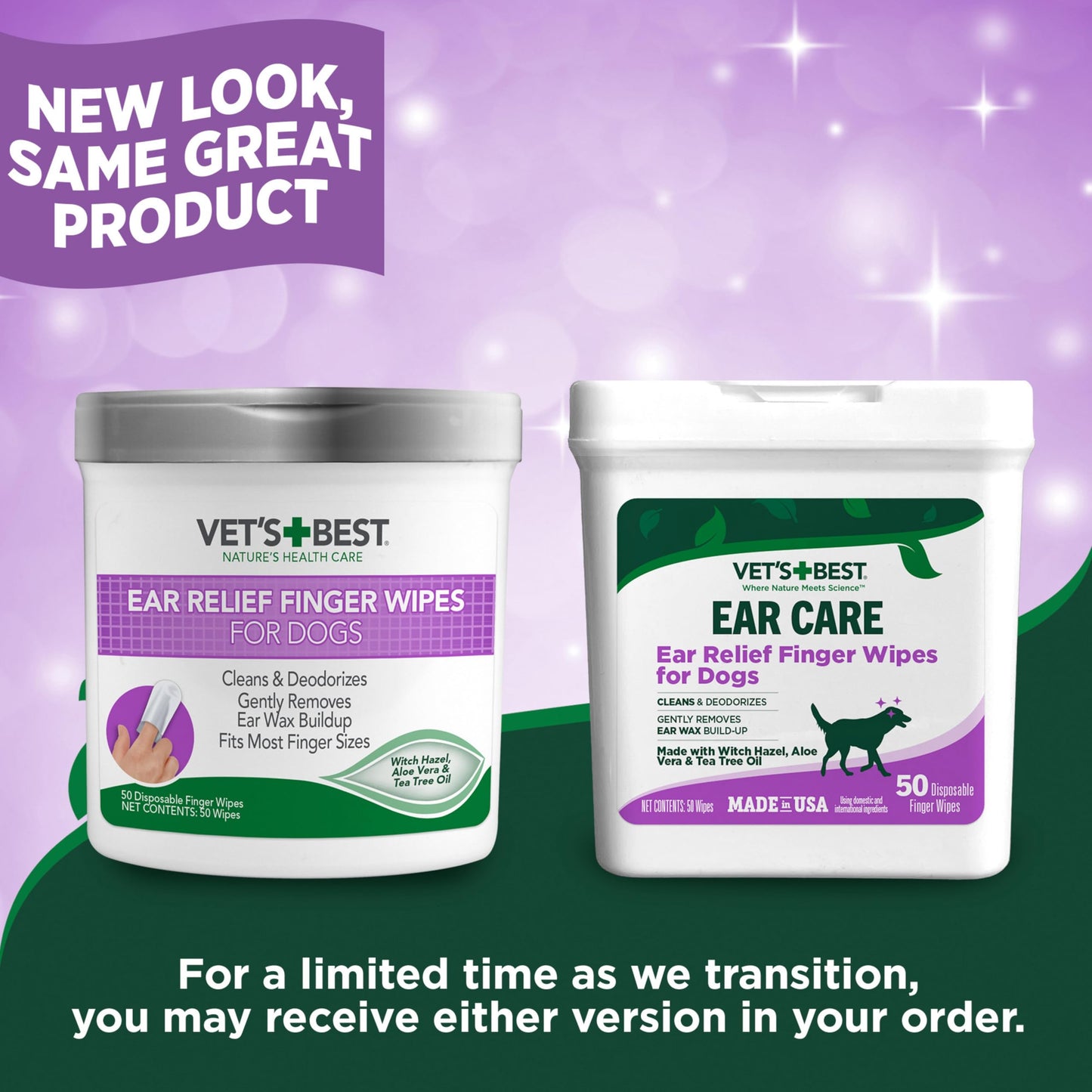 Vet's Best Ear Cleaner Finger Wipes for Dogs – 50 ct Disposable Pads to Soothe Itchy Ears, Remove Odor & Gently Clean for Hygiene & Relief
