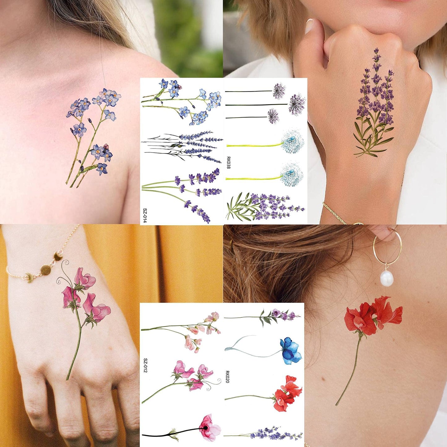 COKTAK 12Pieces/Lot 3D Watercolor Lavender Flower Temporary Tattoos For Women Body Art Arm Fake Flora Adults TattooSticker Waterproof Girls Tatoos Beauty and Personal Care COKTAK