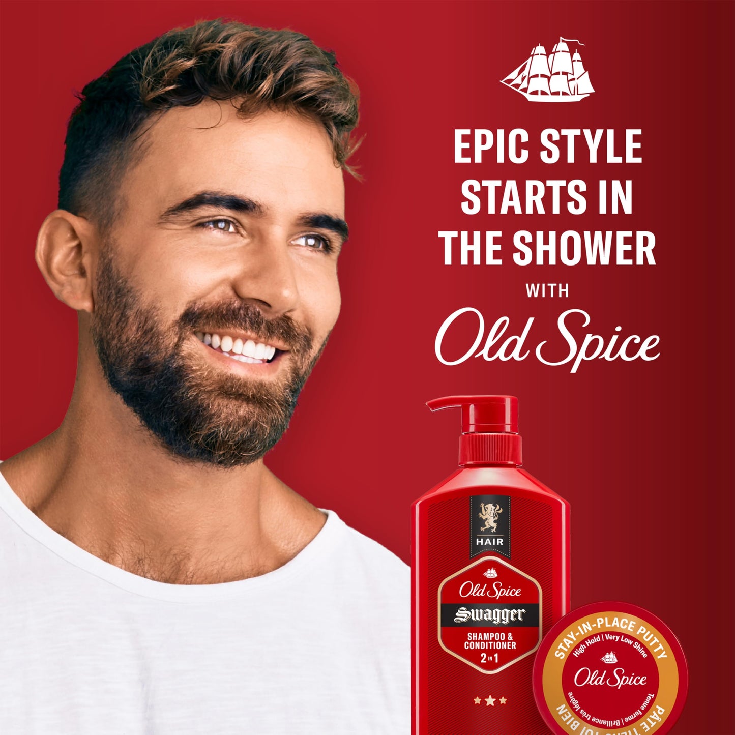 Old Spice Stay-In-Place Hair Styling Putty for Men, High Hold, Very Low Shine, 2.22 Oz