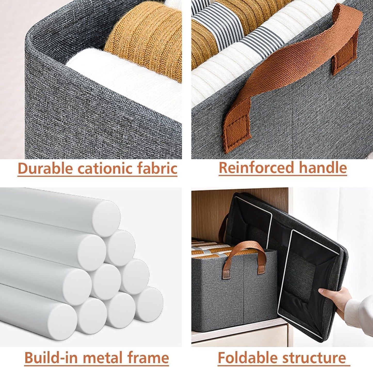 Stomaroy collapsible Fabric Storage Cubes Organizer with Handles, Rectangle Storage Baskets for Clothing Fabric Storage Box with Handles Shelf Basket…