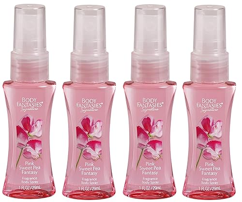 Body Fantasies Pink Sweet Pea Fantasy Fragrance Body Mist 1 oz Each Travel size (Pack of 4)