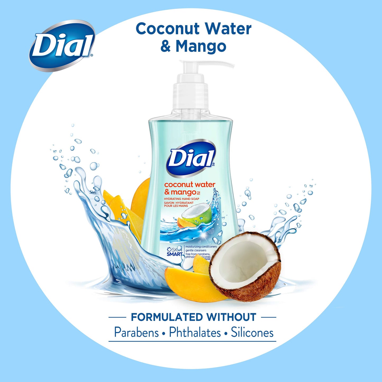 Dial Liquid Hand Soap, Coconut Water & Mango,7.5oz (Pack of 12)