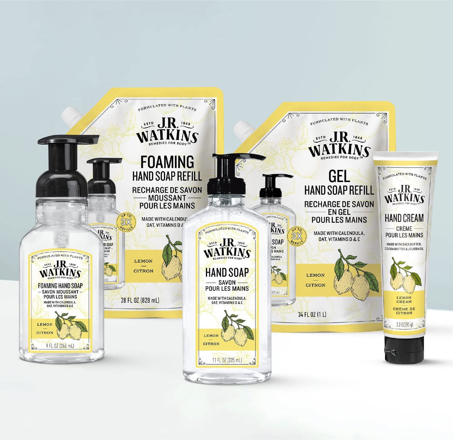 J.R. Watkins Gel Hand Soap, Scented Liquid Hand Wash for Bathroom or Kitchen, USA Made and Cruelty Free, 11 fl oz, Lemon, 6 Pack