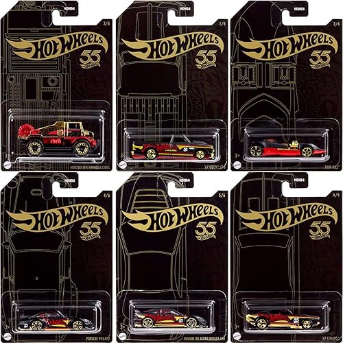 2023 Hotwheels 55th Anniversary Pearl & Chrome Complete 6 Cars Set - Premium Metal Toy Cars for Collectors and Enthusiasts, 1:64 Scale Die-Cast…