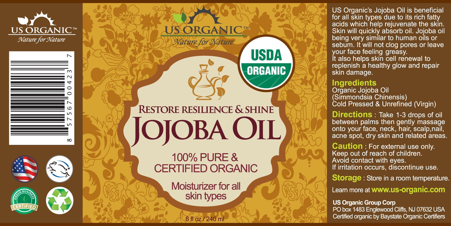 US Organic Jojoba Oil, USDA Certified Organic,100% Pure & Natural, Cold Pressed Virgin, Unrefined, Haxane Free, Sourced from Middle East directly