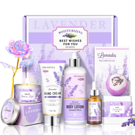 Lavender Spa Bath and Body Gift Set - Relaxing Self Care Baskets for Women - Birthday Gifts for Her, Sister, Mom, Wife Beauty and Personal Care LUCOTIYA