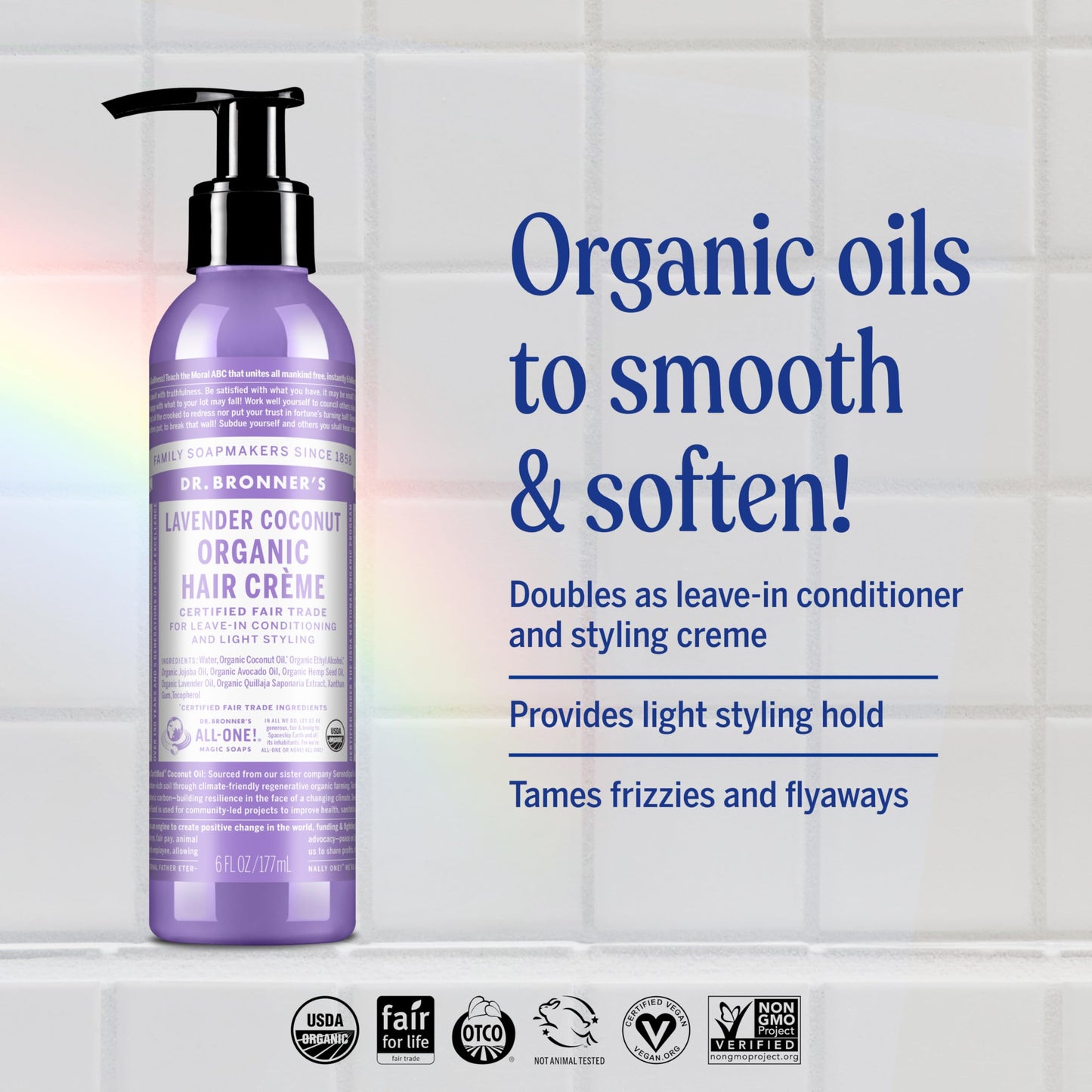 Dr. Bronner's Organic Hair Crème Leave-In Conditioner Styling Cream Anti Frizz Hair Product for Women & Men Hair Cream USDA Organic, Cruelty Free