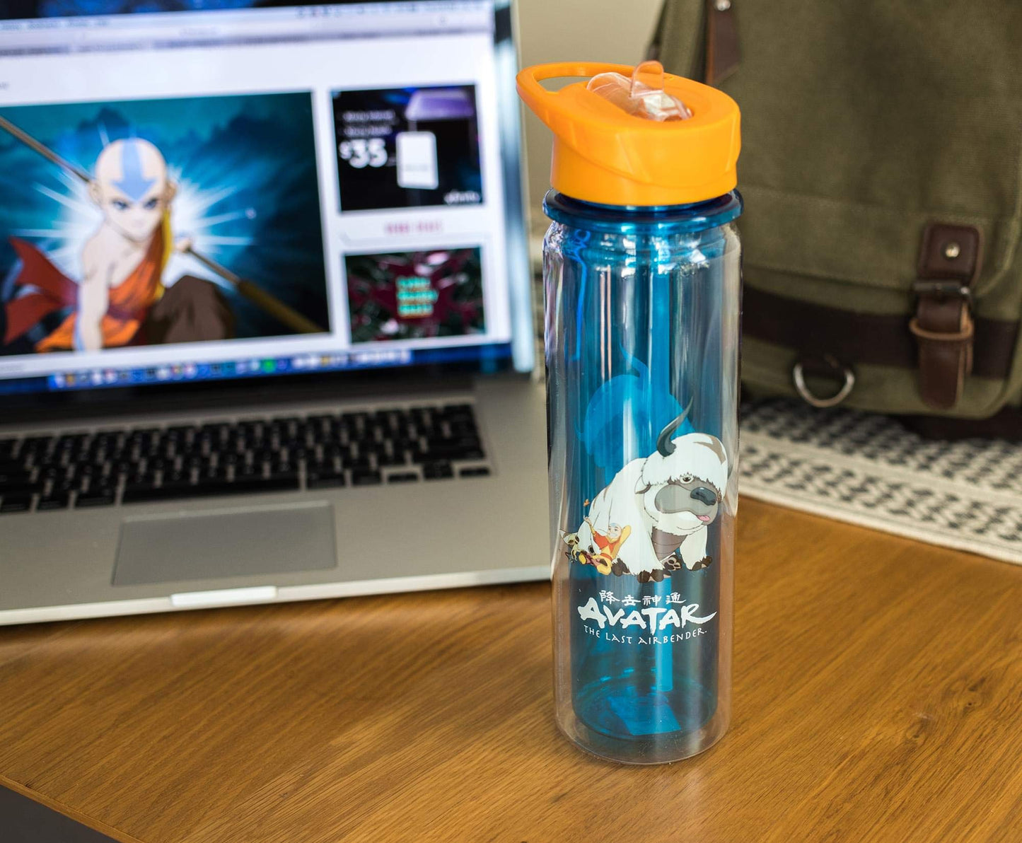 Avatar: The Last Airbender Aang and Appa Water Bottle | BPA-Free Plastic Bottle With Screw Top And Flip-Up Straw Lid | Sports Hydration | Holds 16