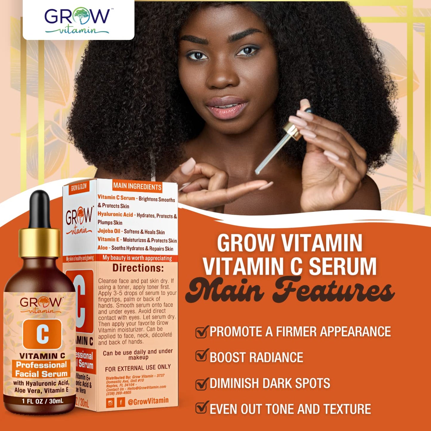 True Skin Vitamin C Serum for Face with Hyaluronic Acid, Vitamin E, Aloe Vera and Jojoba Oil, Hydrating & Brightening Serum for Anti Aging, Dark