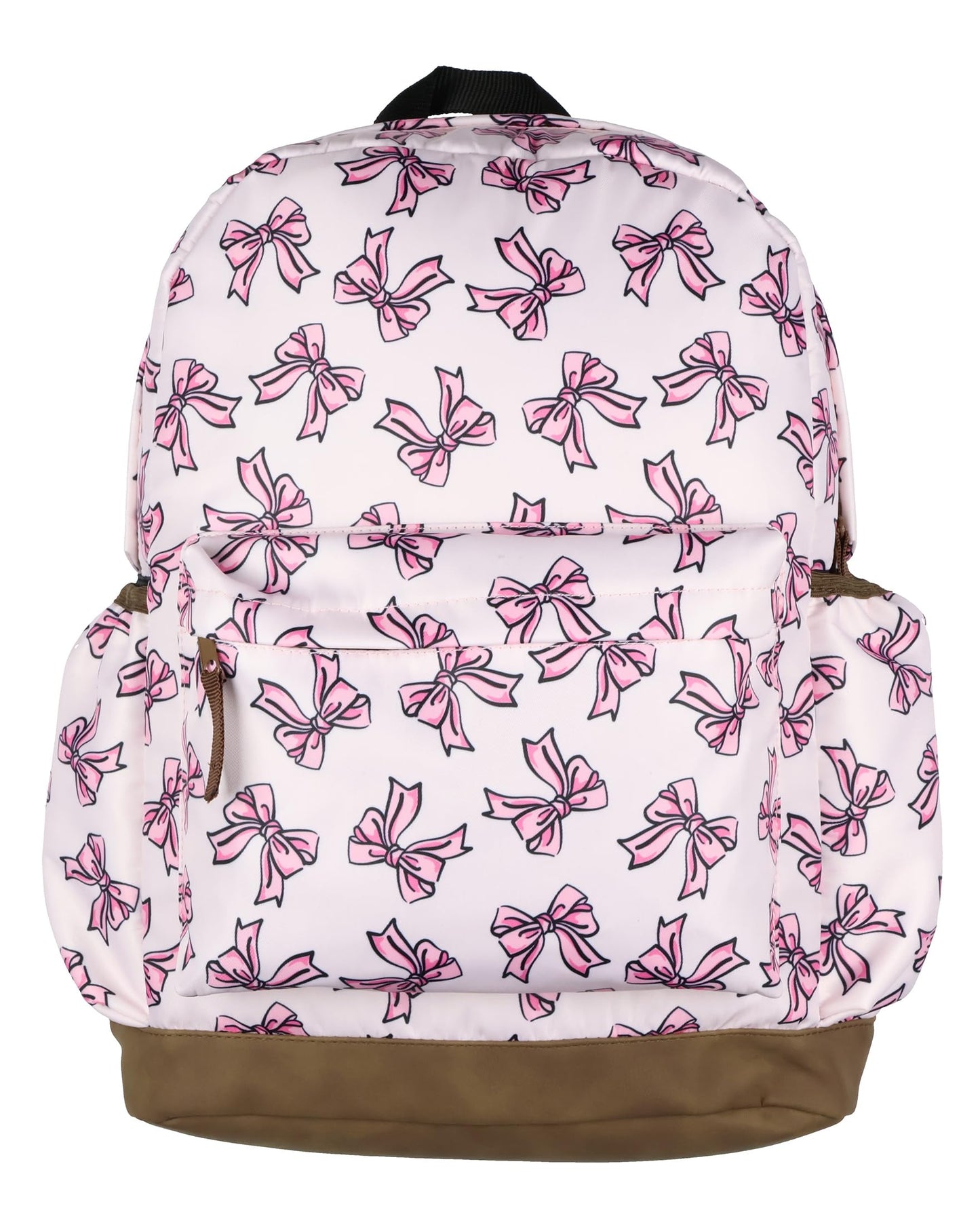 Pretty Pink Bows Coquette Ribbon Backpack Faux Leather Bottom Laptop Tech Sleeve Girls Travel 16" School Book Bag