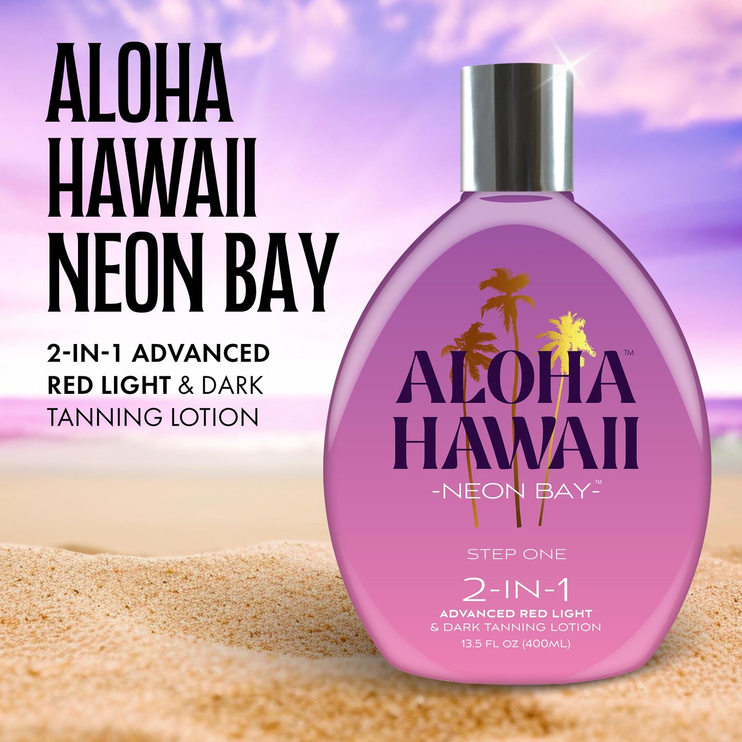 Aloha Hawaii Neon Bay Tanning Lotion, 2-in-1 Advanced Red Light & Dark Tanning with Triple Coconut Colada & Hawaiian-Dark Fruit Blend, 13.5 Fl Oz