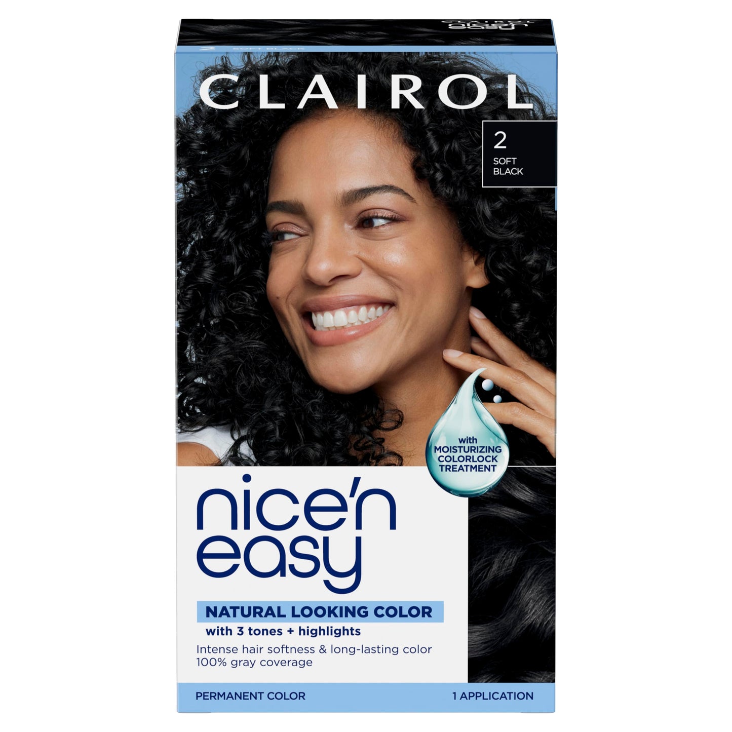 Clairol Nice'n Easy Permanent Hair Dye, 2 Black | 100% Gray Coverage | Long?Lasting, Natural?Looking Color & Shine | Pack of 1