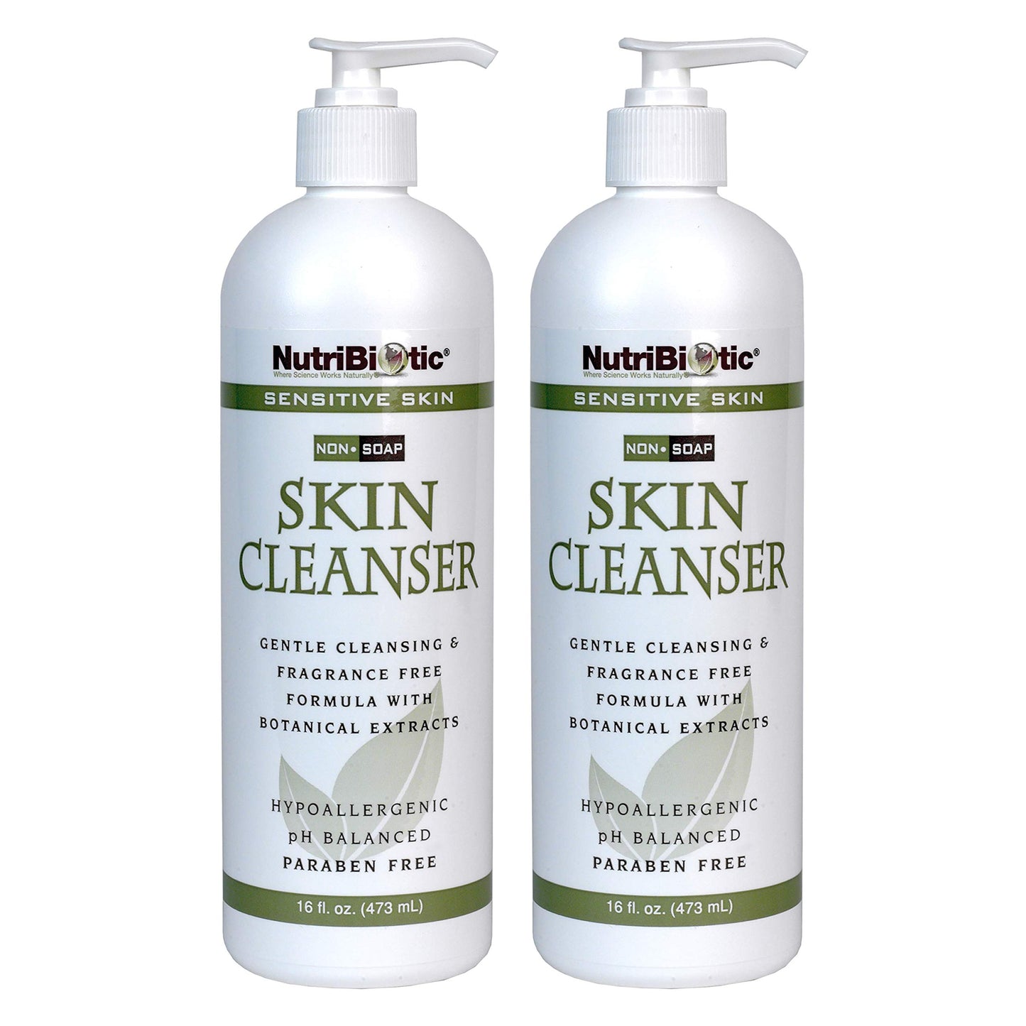 NutriBiotic - Sensitive Skin Non-Soap Skin Cleanser, 16 Oz Twin Pack with GSE (Citricidal) | pH Balanced, Hypoallergenic & Biodegradable | Free