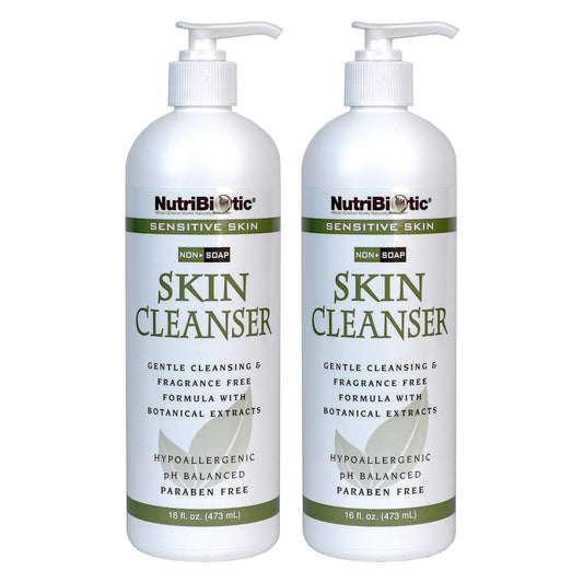 NutriBiotic - Sensitive Skin Non-Soap Skin Cleanser, 16 Oz Twin Pack with GSE (Citricidal) | pH Balanced, Hypoallergenic & Biodegradable | Free