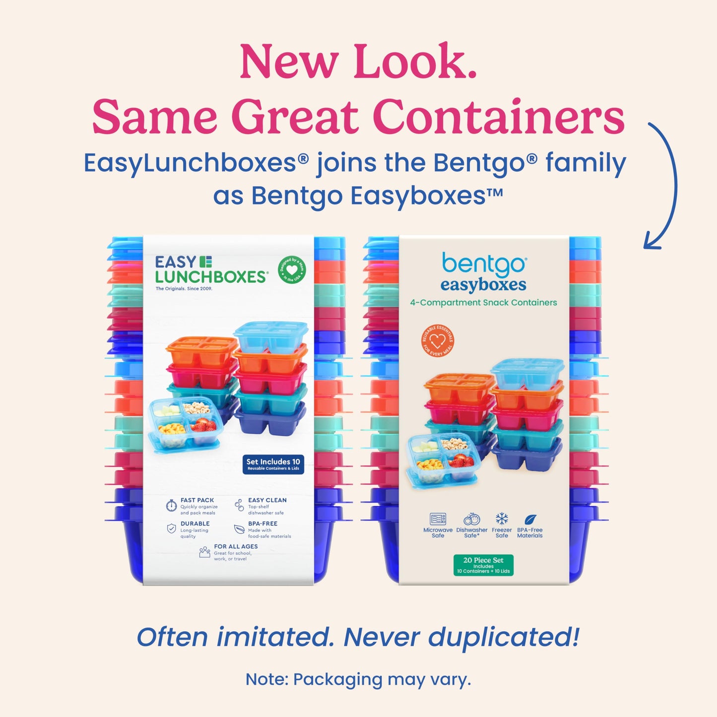 Bentgo Easyboxes 4-Compartment Snack Containers - 20-Piece Set with 10 Trays & 10 Custom-Fit Lids to Seal in Freshness - Reusable Food Storage & Meal…