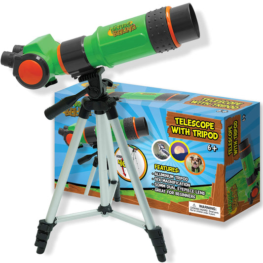 Nature Bound Kids Telescope – 16X Magnification with 15mm Lens, Adjustable Tripod, Indoor & Outdoor Beginner Telescope, Ages 6+, Green (NB538)