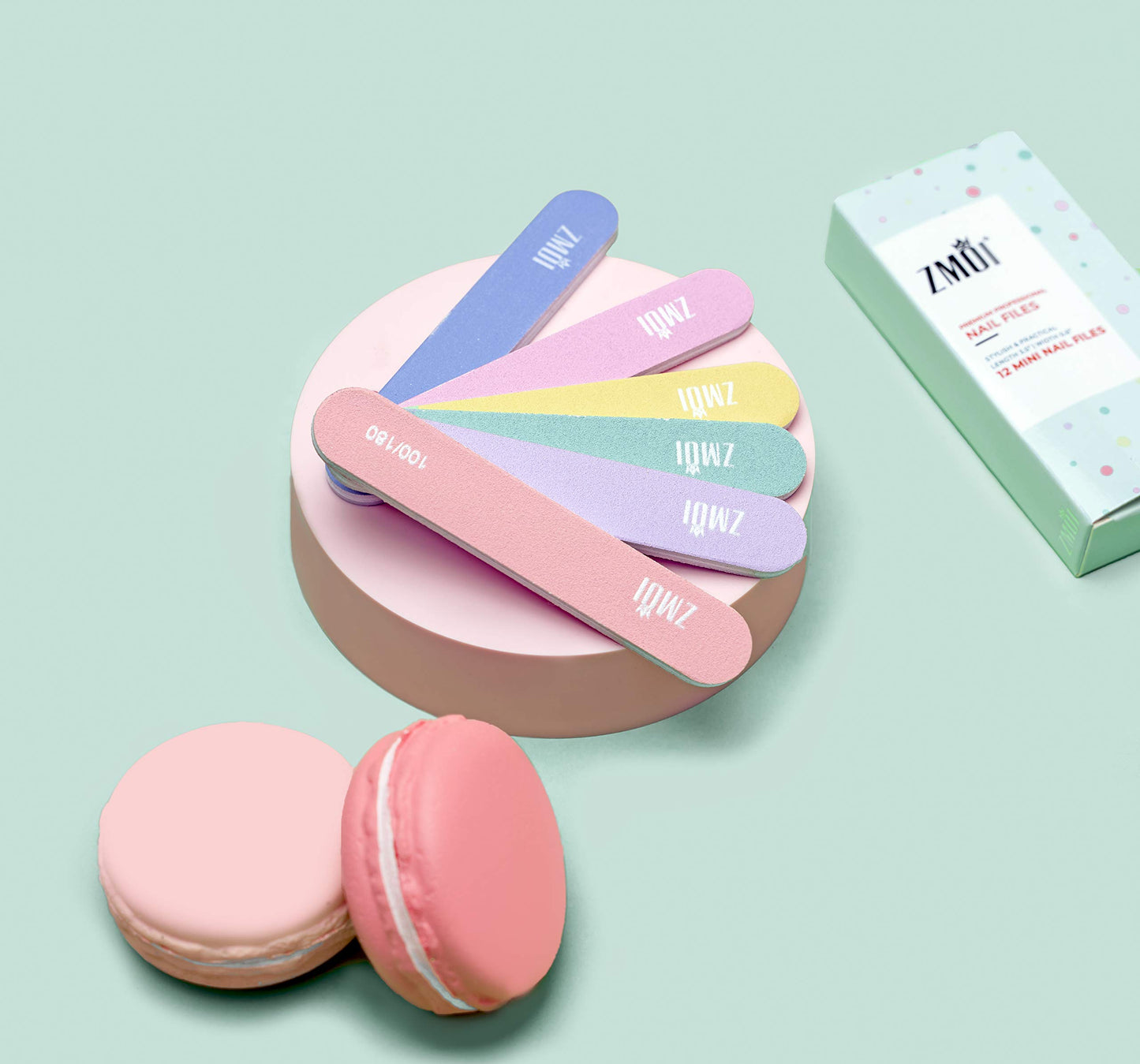 ZMOI Professional Mini Nail File - 12 Stylish - Practical Fingernail File Pack for Natural and Acrylic Nails 100/180 Emery Boards (Macaroon Color)