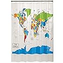 SKL Home The World Map Waterproof PEVA Shower Curtain, Educational/Geography/Kids Bath, Clear/Multi