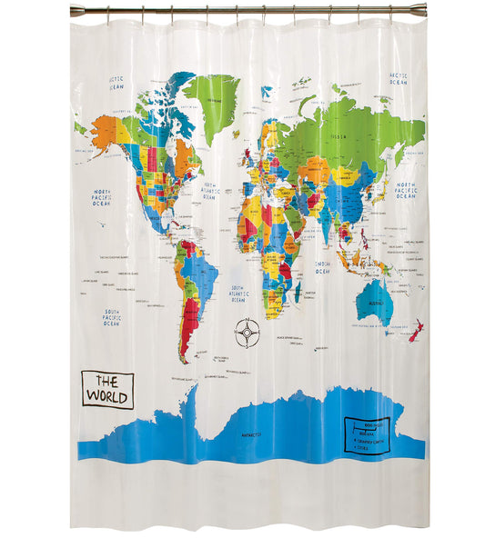 SKL Home The World Map Waterproof PEVA Shower Curtain, Educational/Geography/Kids Bath, Clear/Multi