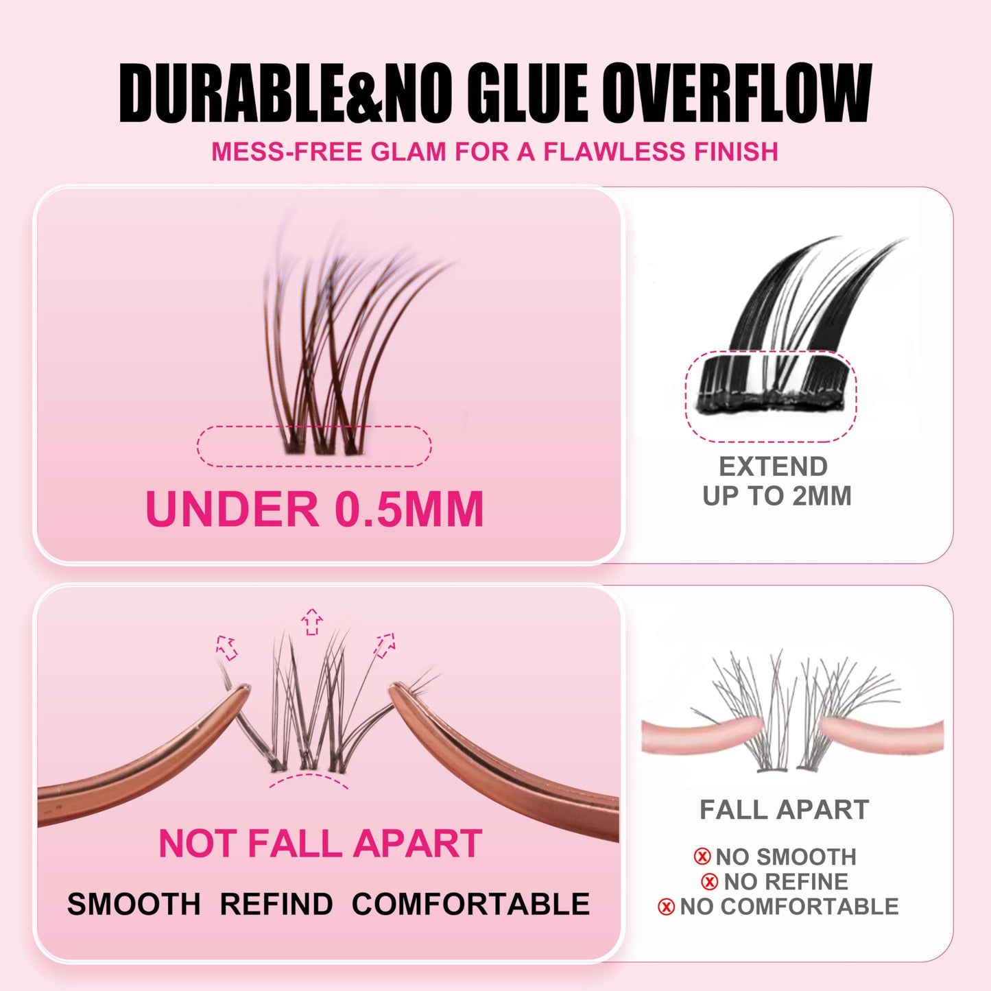 Plume Brown Lashes Natural Lash ClustersWith Invisible Band DlY Lash Extension Kit Eyelash Kit with Bond and Seal 8-16mm C Curl Beginner Individual Beauty and Personal Care Kisslily