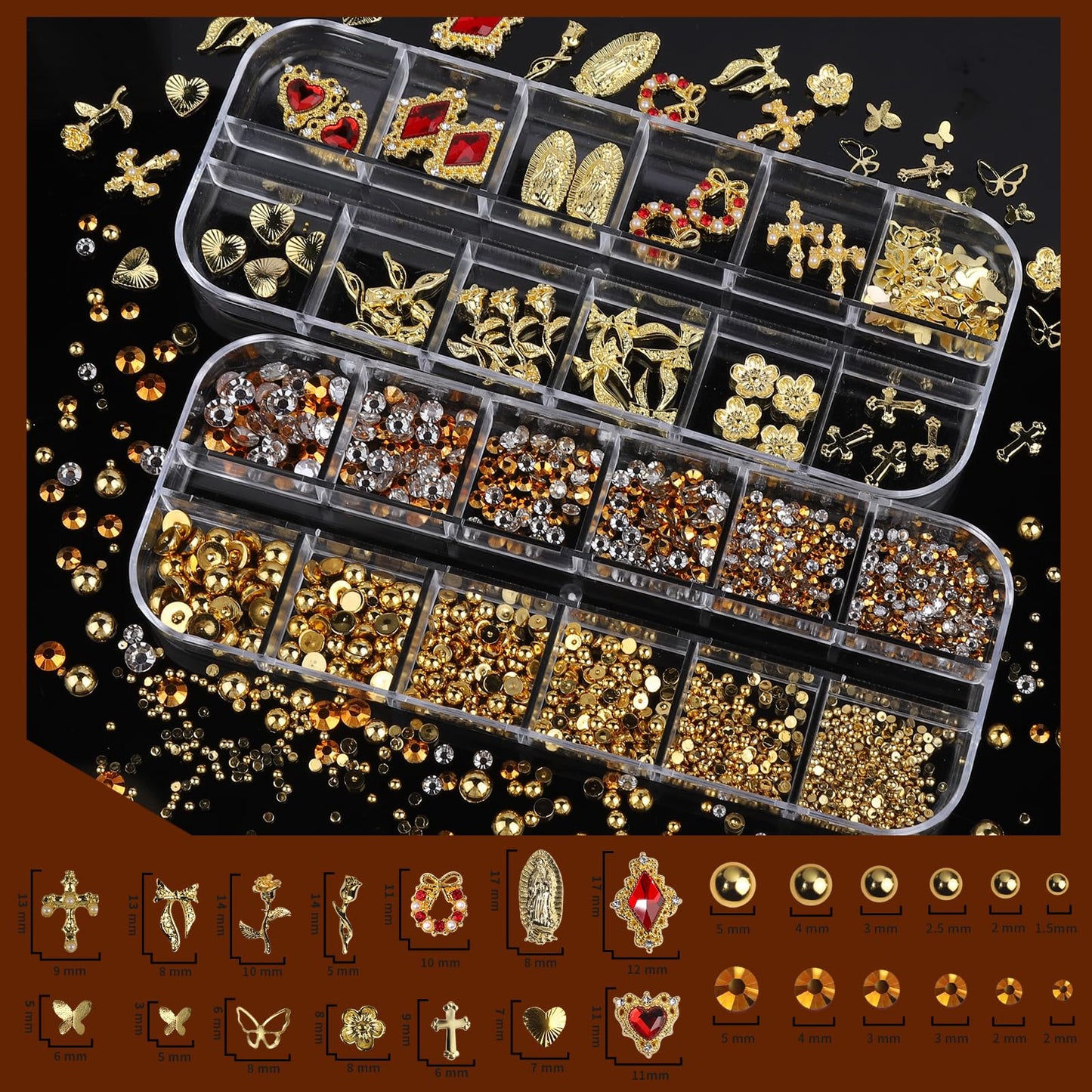Teenitor Gold Nail Charms and Gems Set, 4 Boxes Nail Gems Nail Pearls Nail Art Tools, 3D Cross Nail Charms Heart Nail Rhinestones for Nails Supplies Beauty and Personal Care Teenitor