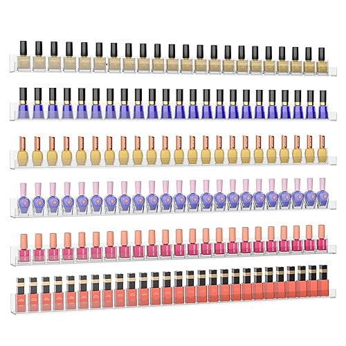 Sezanrpt 32 Inches Acrylic Nail Polish Rack Shelf for Wall, Clear Nail Polish Organizer Wall Mounted for 192 Bottles, 6 Pack