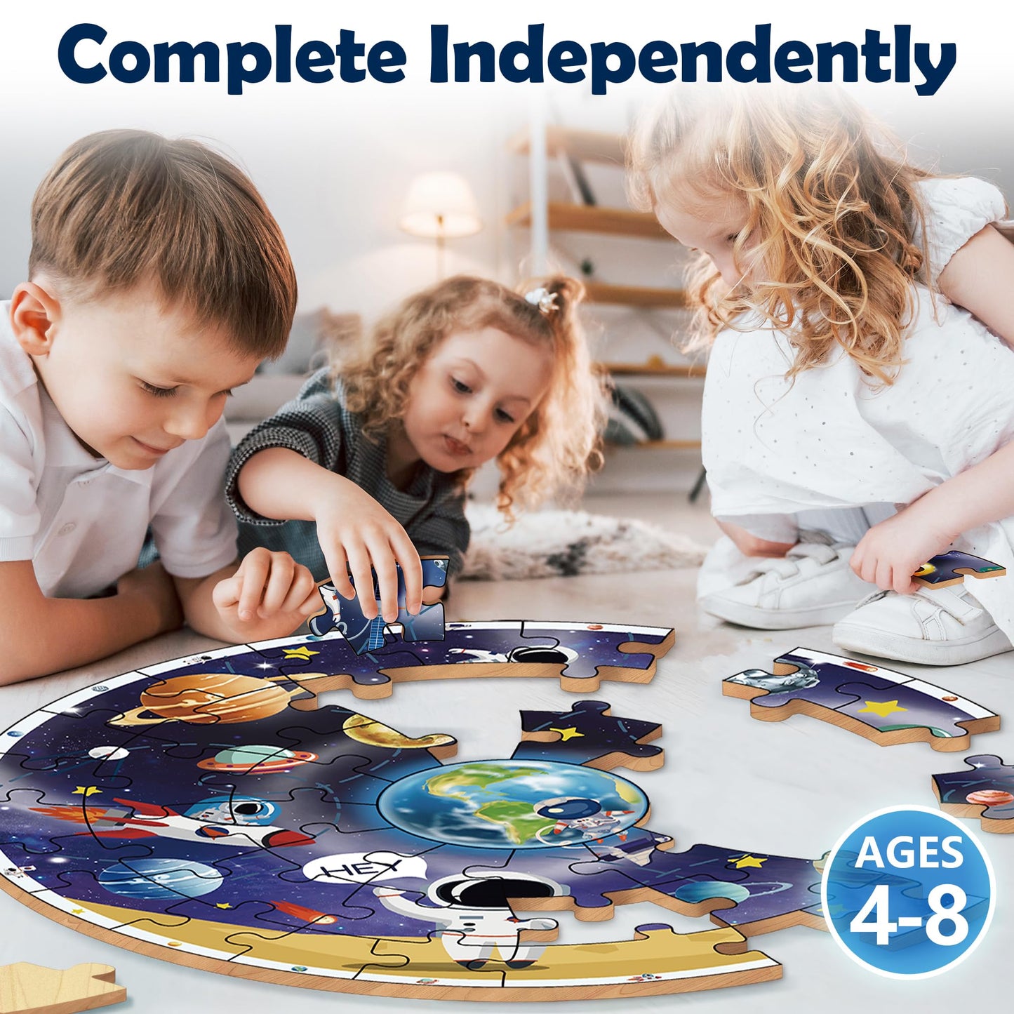 iPlay iLearn Floor Puzzle – Large Wooden Jigsaw for Kids Ages 3–8, Educational Solar System Planets Toy, Birthday Gift for Boys & Girls