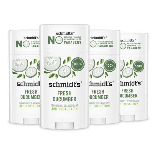 Schmidt's Aluminum-Free Vegan Deodorant Fresh Cucumber 4 Count for Women and Men, with 24 Hour Odor Protection, Natural Ingredients, Cruelty-Free Beauty and Personal Care Schmidt's