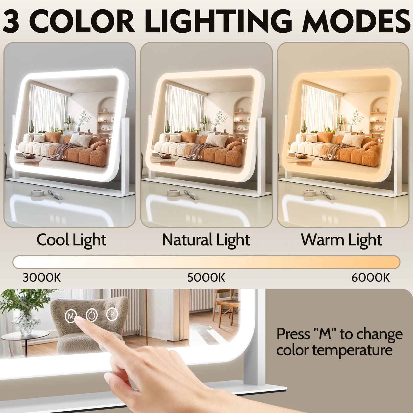 ROLOVE Lighted Makeup Mirror, 17"x13" Vanity Mirror with Lights, 10X Magnification, Gifts for Women, 3 Color Lighting Modes, Smart Touch Control, 360° Beauty and Personal Care ROLOVE