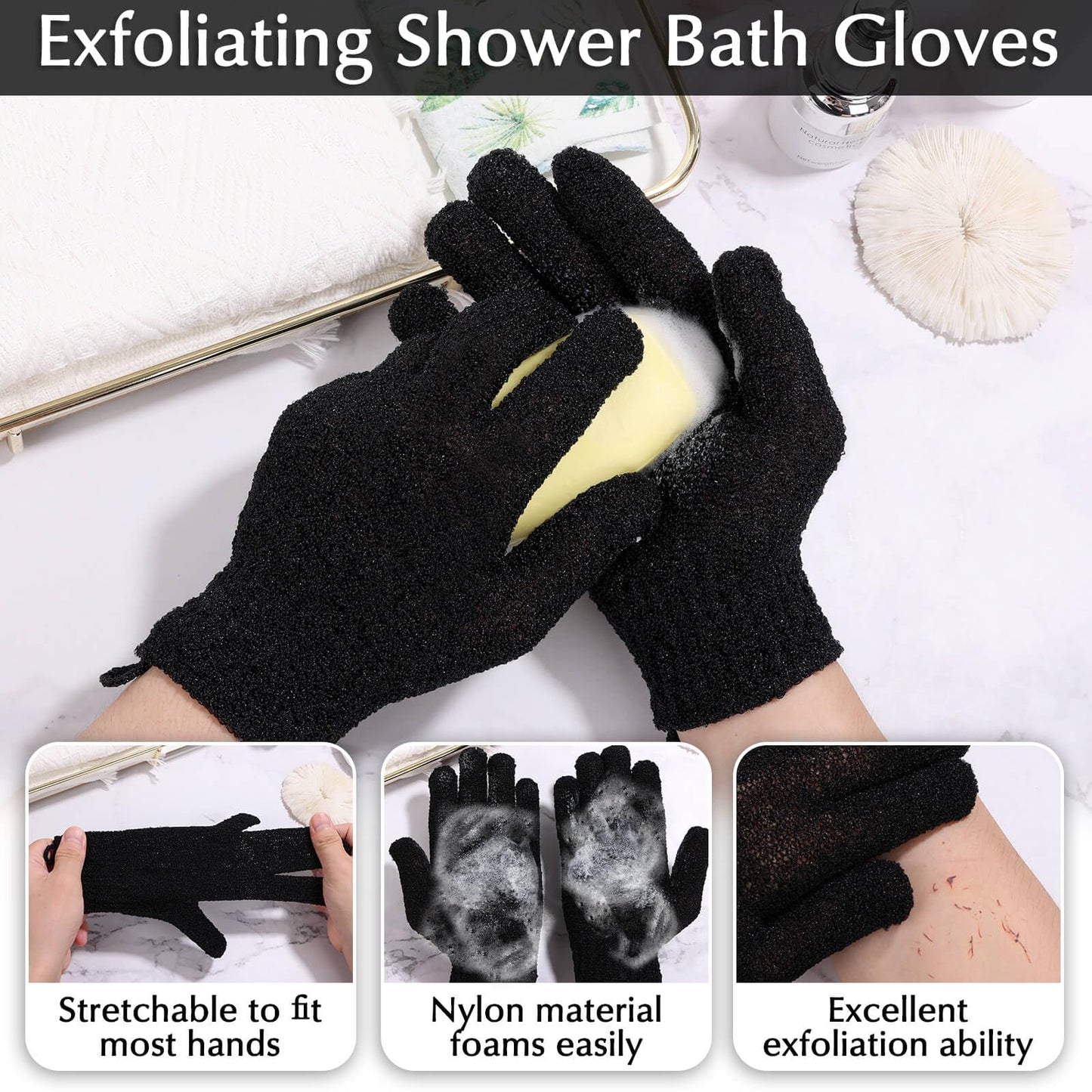 Anezus Exfoliating Back Scrubber Bath Gloves Set, Exfoliating Shower Towel with Shower Gloves for Body Scrub, Back Cleaner Wash Gloves to Remove Dead Beauty and Personal Care anezus