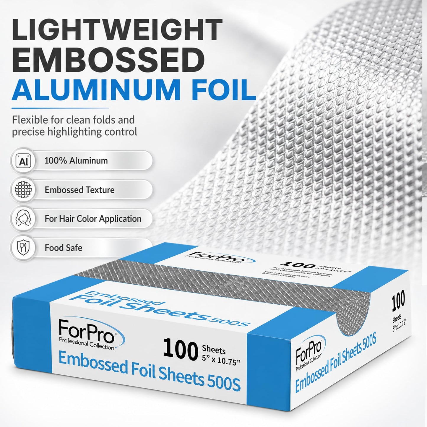 ForPro Professional Embossed Pop-Up Hair Foil Sheets for Salon Hair Color & Highlights, Pre-Cut Aluminum Foils, Non-Slip Embossed Texture, 5" W x