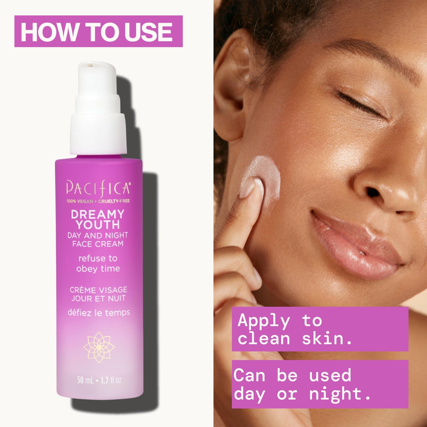 Pacifica Face Moisturizer Lotion - Dreamy Youth Day & Night Face Cream, Daily Skincare, Grapeseed Oil, Peptides, Hydrating, Facial Lotion, Skincare