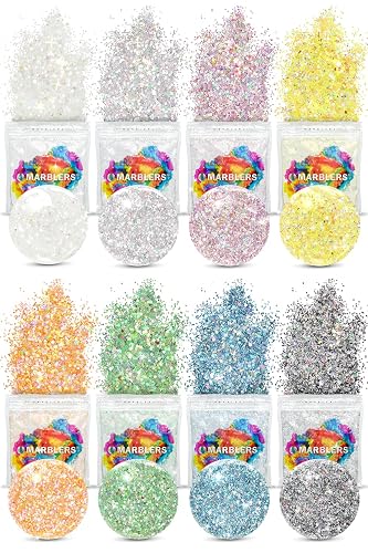 MARBLERS Holographic Glitter [Mixed 8 Color Set] 4oz (112g) | Chunky | Non-Toxic, Vegan, Cruelty-Free | Face, Body, Eyeshadow, Hair, Party Makeup |