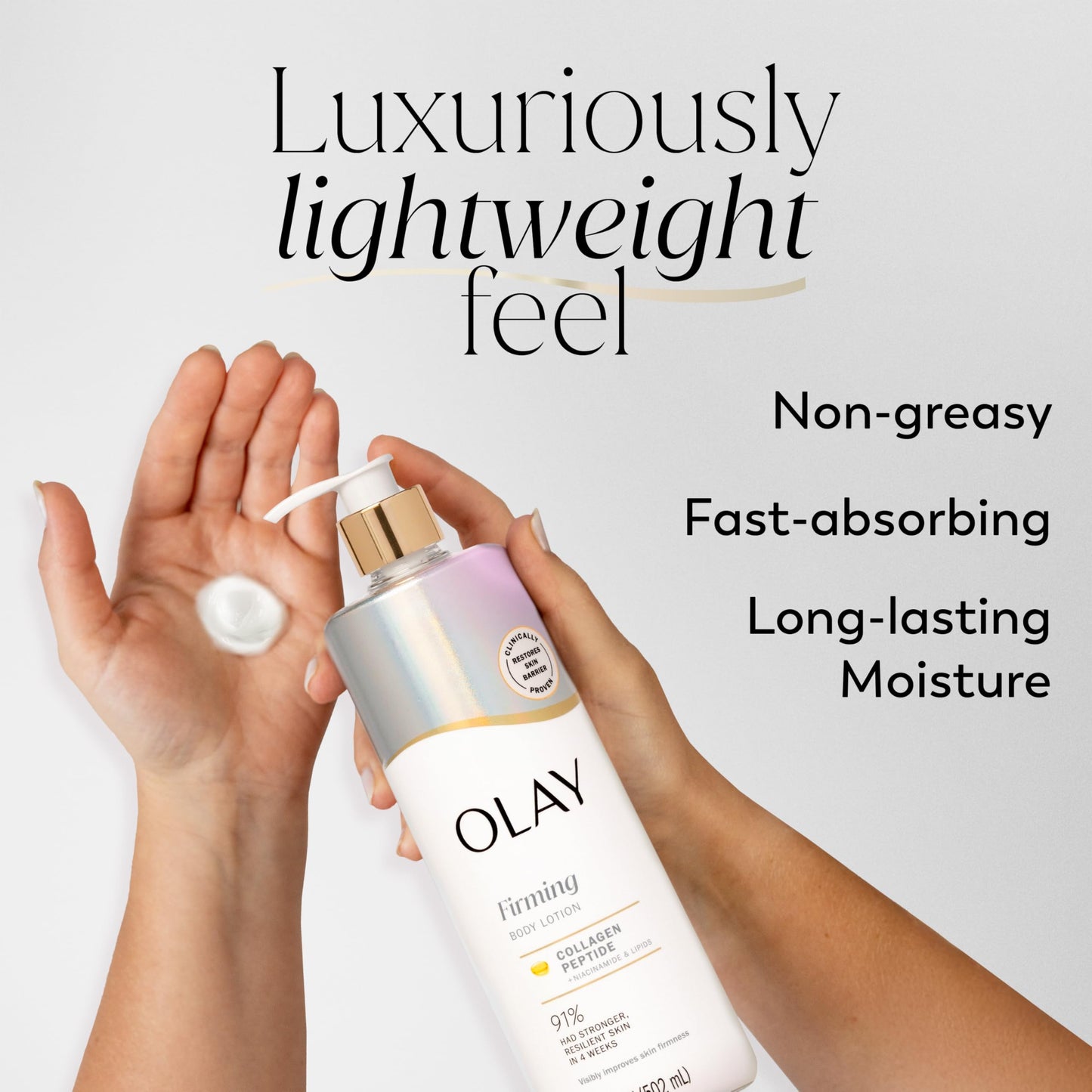 Olay Body Lotion for Women, Firming with Collagen Peptides Serum, Visibly Firmer Skin, 24hr Moisture & Hydration, Fast Absorbing Formula, Vitamin B3