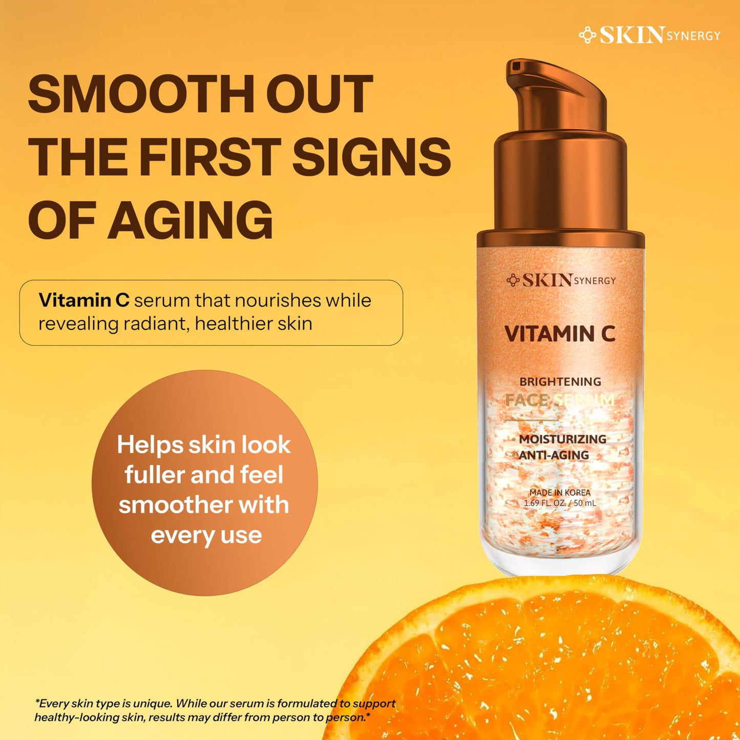 Skin Synergy Vitamin C Face Serum - Revitalizes Dull, Uneven Skin & Supports Youthful Glow - Dermatologist Tested, Anti-Aging, Korean Skin Care