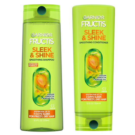 Garnier Fructis Sleek & Shine Shampoo (22 Fl Oz) + Conditioner (21 Fl Oz) Set for Frizzy, Dry Hair, Plant Keratin + Argan Oil (2 Items), 1 Kit Beauty & Personal Care Garnier