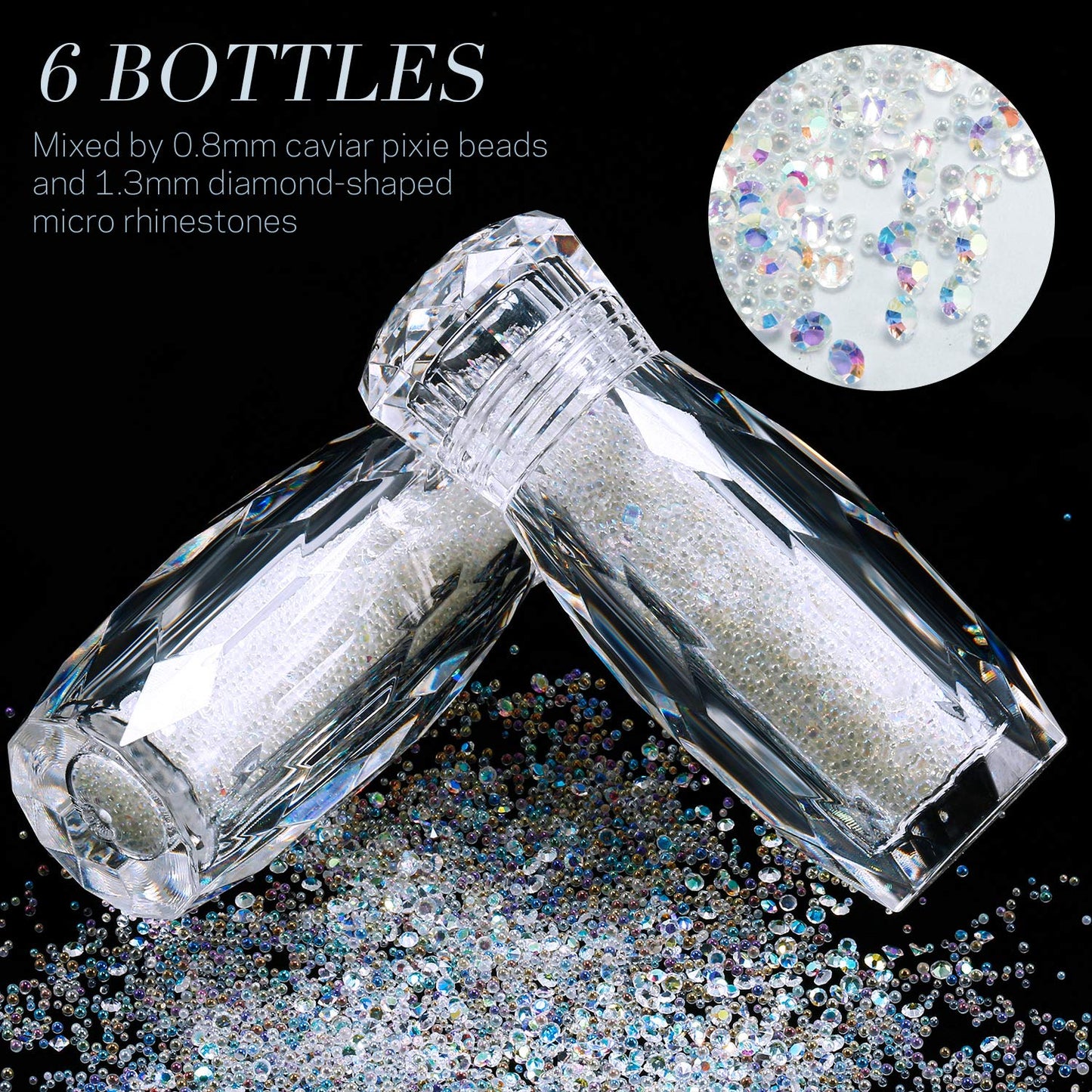Blulu 18000 Pcs Tiny Nail Rhinestones 0.8/1.2mm Nail Charms Micro AB Glass Gems Iridescent Crystal Pixie Caviar Bead Diamonds Gravel for Art Manicure