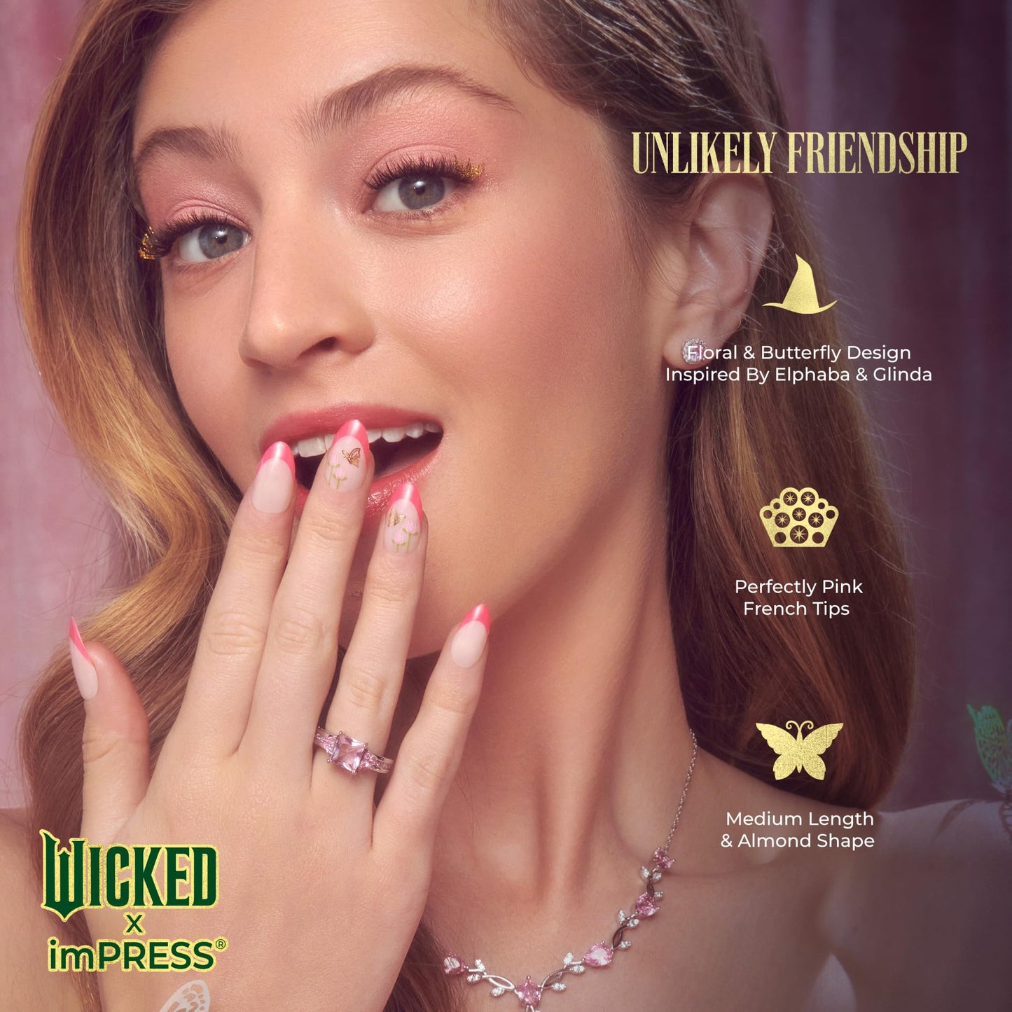 WICKED X imPRESS Press On Nails, New Improved Adhesive, Up To 10 Day Hold, ‘Unlikely Friendship’, Pink, Medium Almond, Includes 30 Fake Nails, 1 Prep Beauty & Personal Care imPRESS