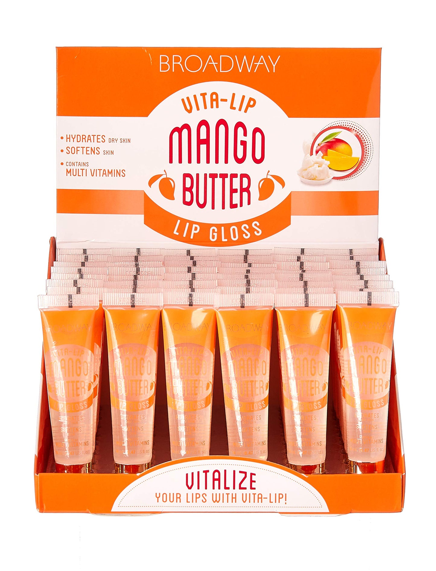 Ruby Kisses Broadway Vita-Lip Clear Lip Gloss (Mango Butter 48 Pack), Ultra-Hydrating & Soothing Formula with Multi-Vitamin Oils, High-Shine