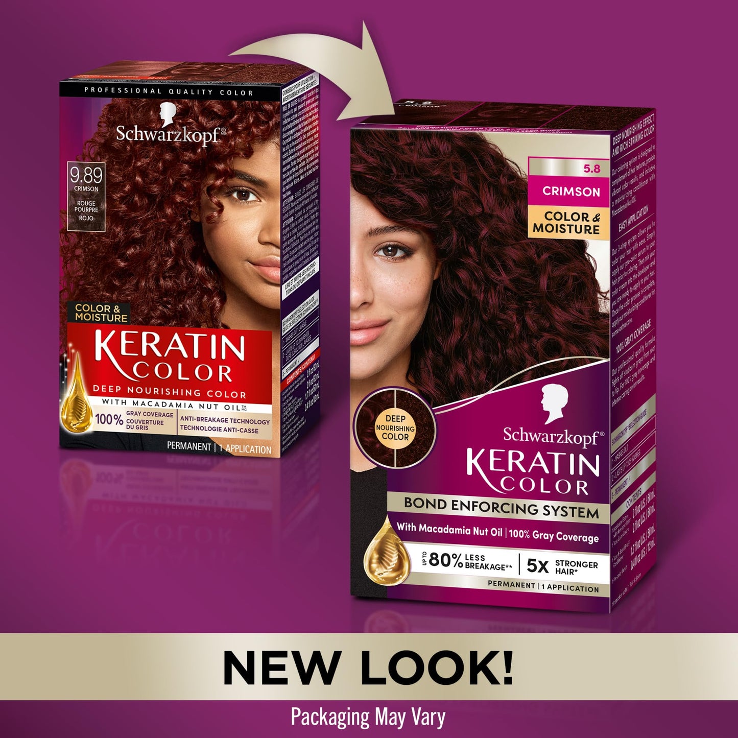 Schwarzkopf Keratin Color Permanent Hair Dye Cream, 5.8 Crimson, 1 Application - Professionally Inspired Hair Color Enriched with Keratin