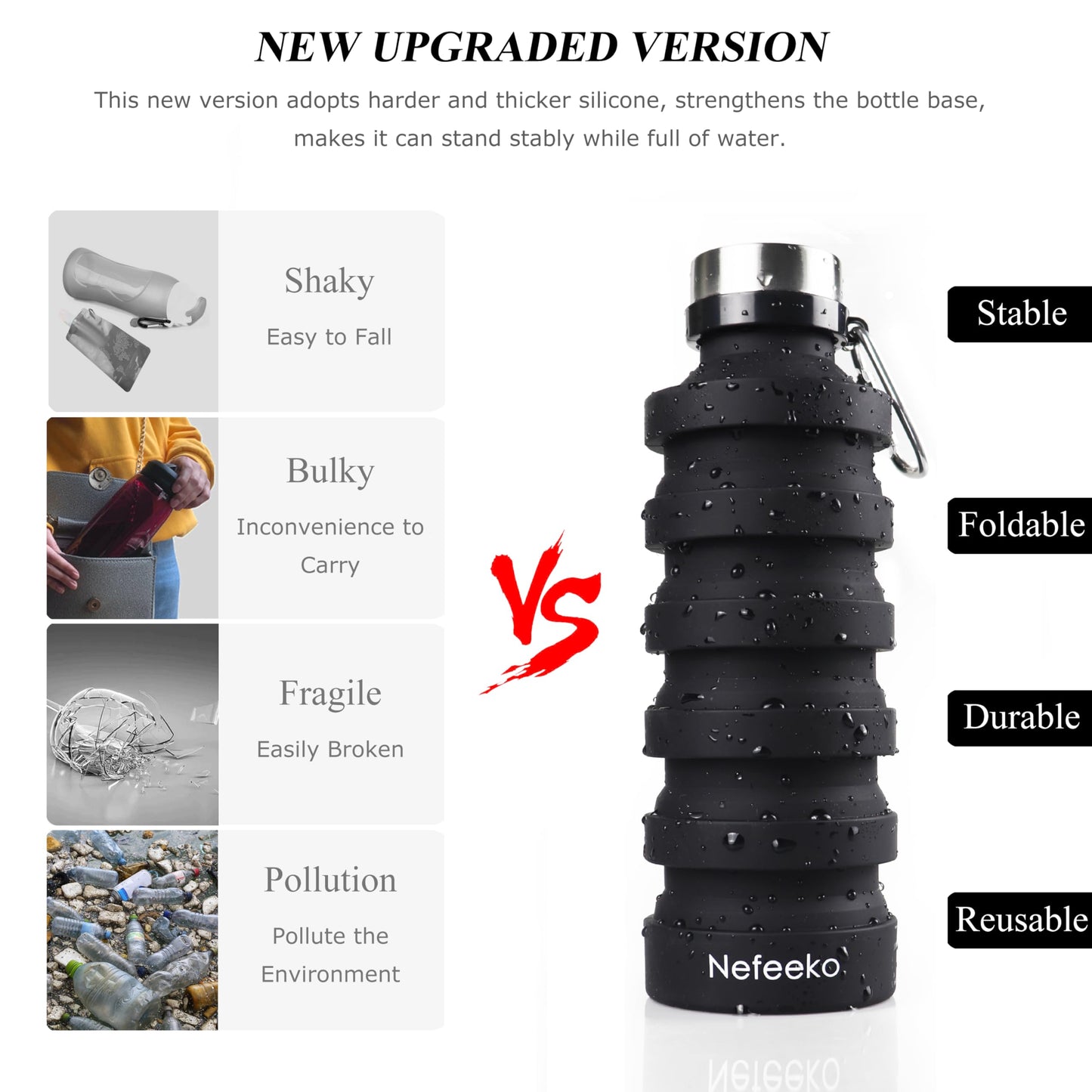 Nefeeko Collapsible Water Bottle, 27oz Reuseable BPA Free Silicone Foldable Water Bottles for Travel Gym Camping Hiking, Portable Leak Proof Sports…