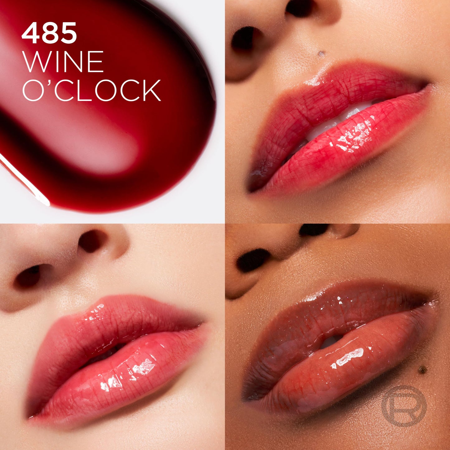 L'Oreal Paris Plump Ambition Hyaluron Lip Oil, 24 HR Lip Gloss with Hyaluronic Acid, Volumizing Formula with Glass-Like Shine, Wine O'clock 485, 0.16